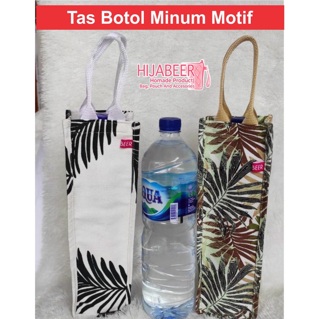 Tas Jinjing Botol / Tumbler Bag 1,5 L Bahan Kanvas Motif Daun