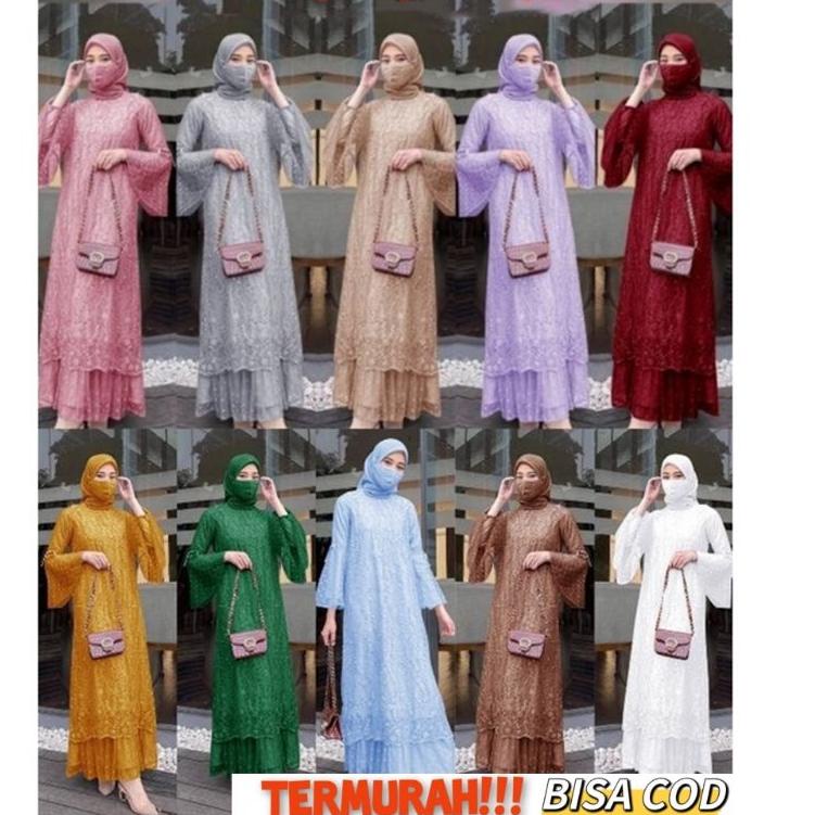 Termurah DRESS TILE MUTIARA BUNGA /MAXI DRESS CANTIK/ MX GELA - LD // GAMIS TILE BRUKAT TERBARU / DR