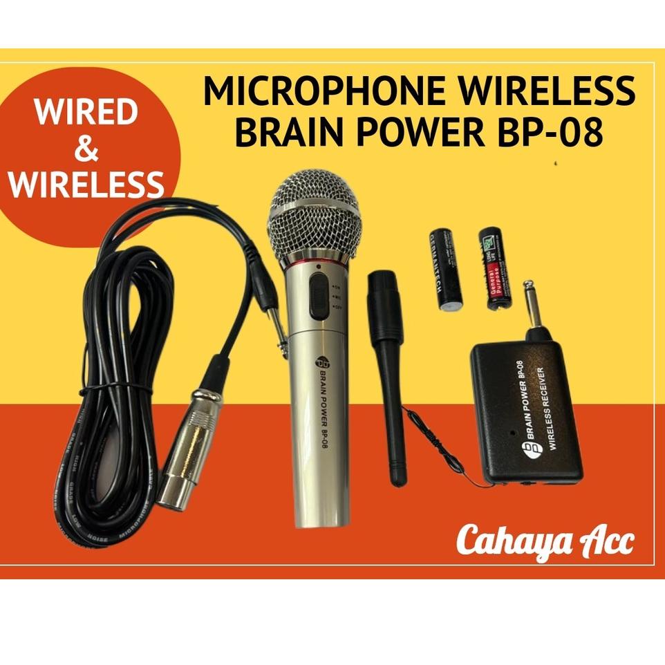 ☎ Microphone Wireless Proffesional Brain Power BP-08 - Mic Wireless dan Kabel - Microphone Wired &amp; Wireless - Mikrofon Bluetooth dan Kabel ♫