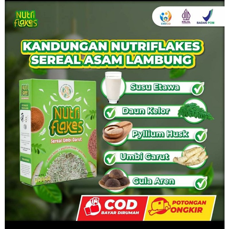 

NUTRIFLAKES 1 BOX SEREAL UMBI GARUT ASAM LAMBUNG MAGH ASLI