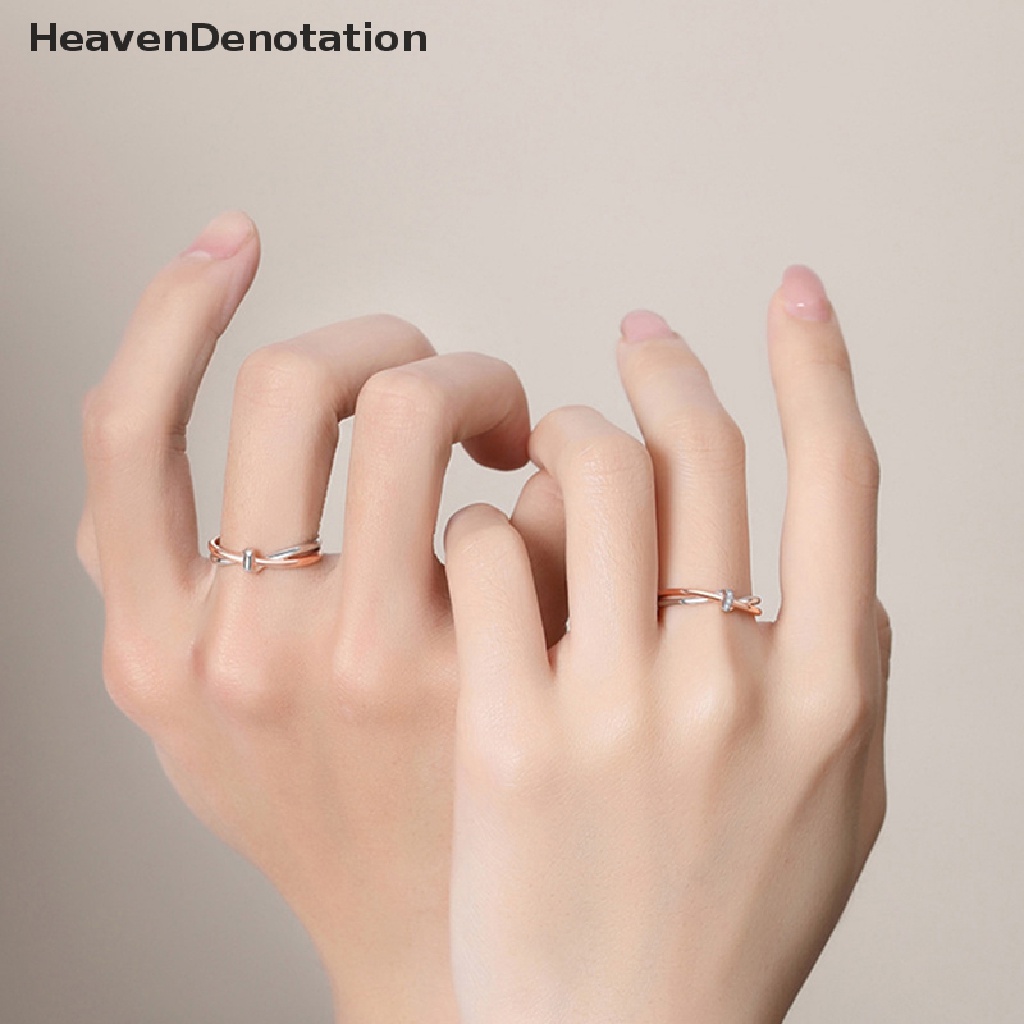 [HeavenDenotation] Baru Hot Jual Warna Perak Micro-set Zirkon Pemisahan Cinta Simpul Pasangan Cincin Terbuka HDV