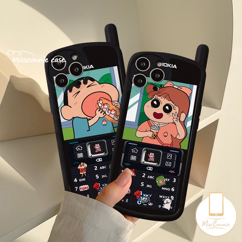 IPHONE Case Bentuk Ponsel Crayon Shin-chan Kartun Kompatibel Untuk Iphone7 8 Plus11 13 14 12 Pro MAX XR X XS MAX SE 2020 Kepribadian Retro Seluler Kreatif Lucu Sakurada Nene Soft Cover