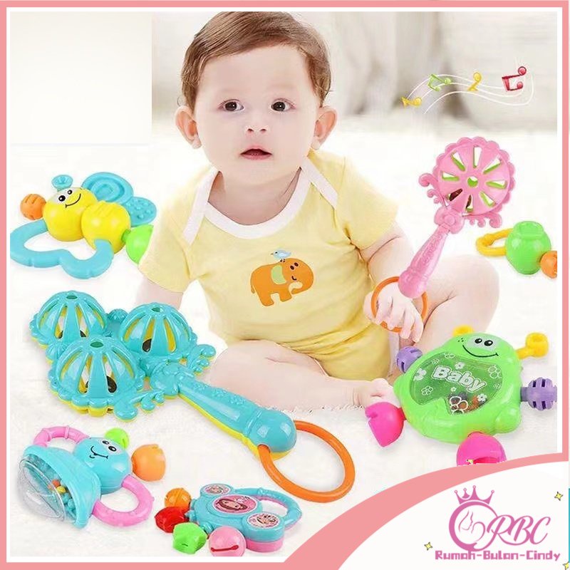 Mainan Kerincingan Bayi 0-12 Bulan Pendidikan Awal Teether Bayi Set Rattle Bayi Musik