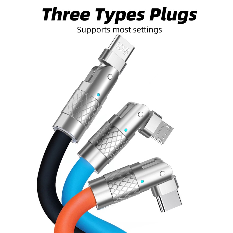 180° Rotate Type C 120w Kabel Pengisian Super Cepat Untuk Android iPhone Charging Kabel Data Kabel Siku Untuk Game