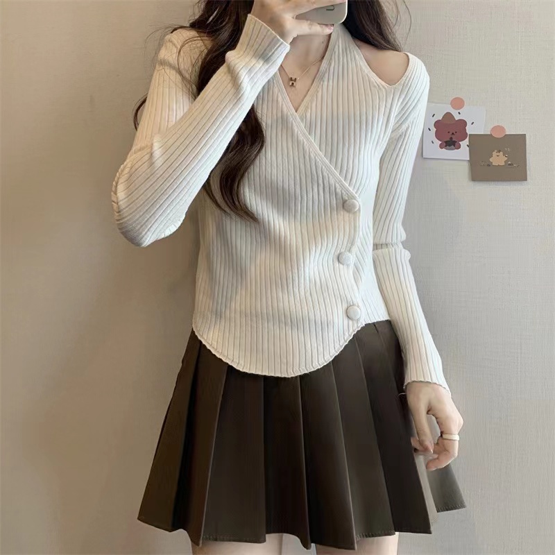 【Elegant】Long Sleeve Knit Sweater Knit Top 7539