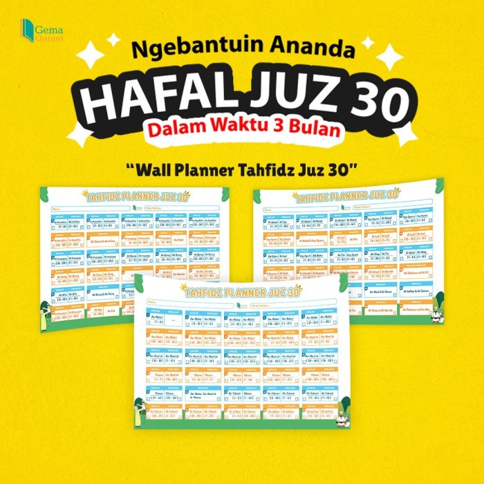 Terlaris Poster Anak Wallplanner Hafalan Juz 30