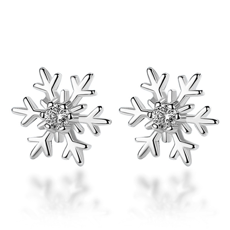 Kristal Zirkon Snowflake Stud Earrings Untuk Wanita Berlian Imitasi Mengkilap Pesona Anting-Anting Gadis Natal Tahun Baru Ulang Tahun Perhiasan Hadiah