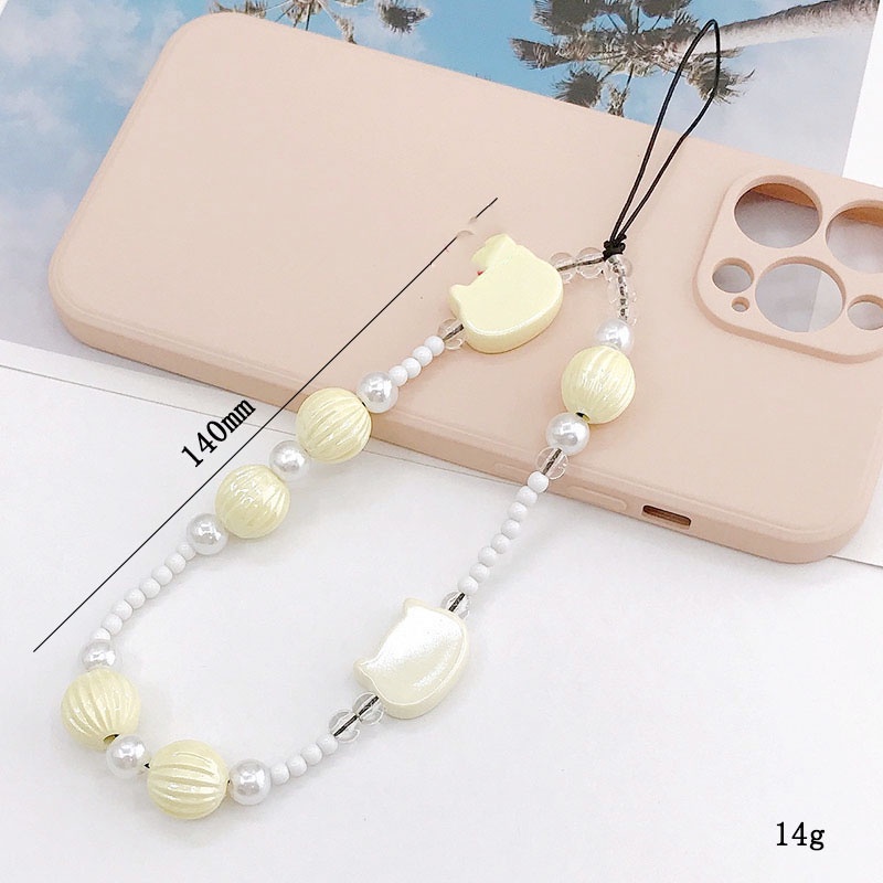 Gelang Manik-Manik Kepala Kucing Pearlescent Lucu Rantai Anti Hilang Untuk iPhone Android OPPO VIVO Huawei Xiaomi Redmi Samsung Phone Strap