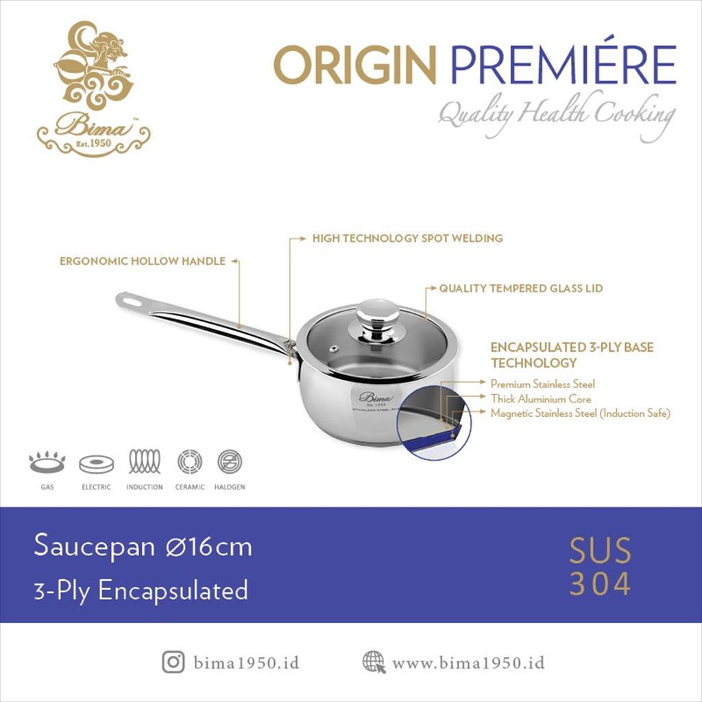 PANCI BIMA ORIGIN PREMIERE SAUCEPAN 16 CM B2002116 GLASS LID FRYPAN