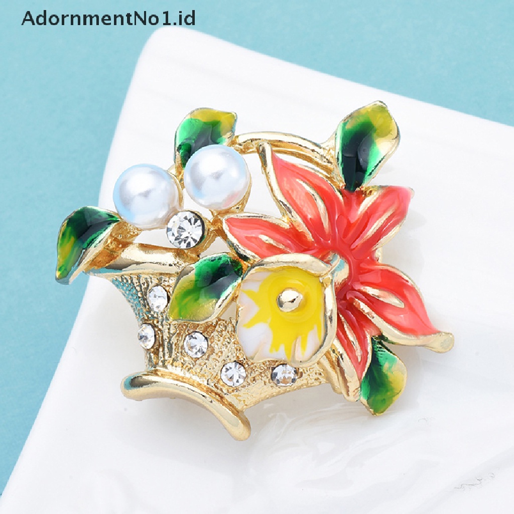 [AdornmentNo1] Bros Keranjang Bunga Mutiara Berlian Imitasi Fashion Untuk Wanita Overcoat Jewelry Pin Accessries [ID]