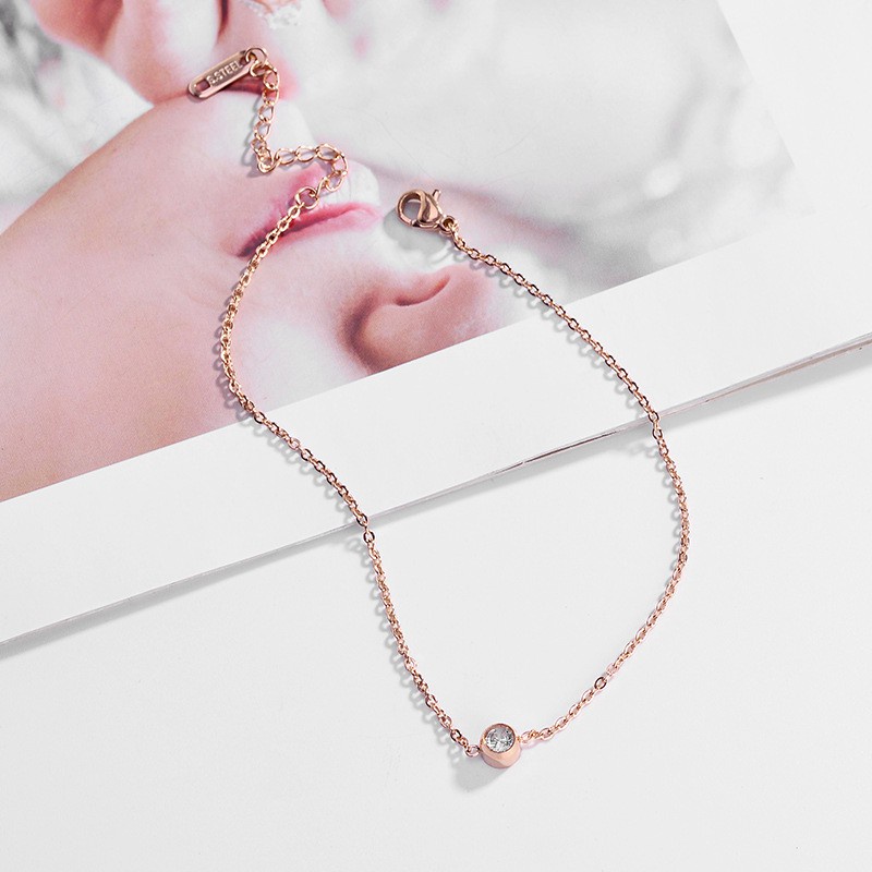 Gelang Kaki Rantai Berlian Bahan Baja 18k Warna Rose Gold Gaya Jepang Korea Minimalis Untuk Wanita