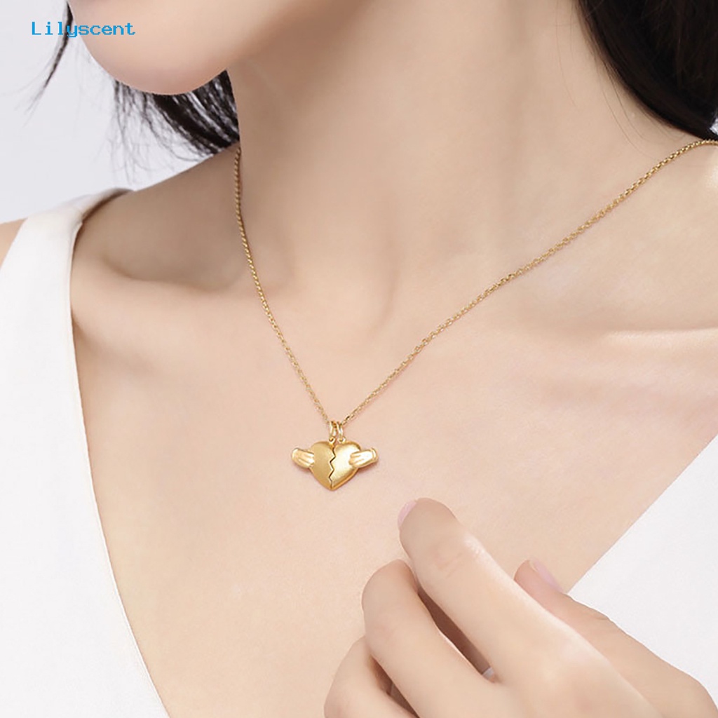 [LS] 2 Pcs Liontin Kalung Kepribadian Valentine Hadiah Paduan ic Cinta Hati Pasangan Kalung Perhiasan Aksesori