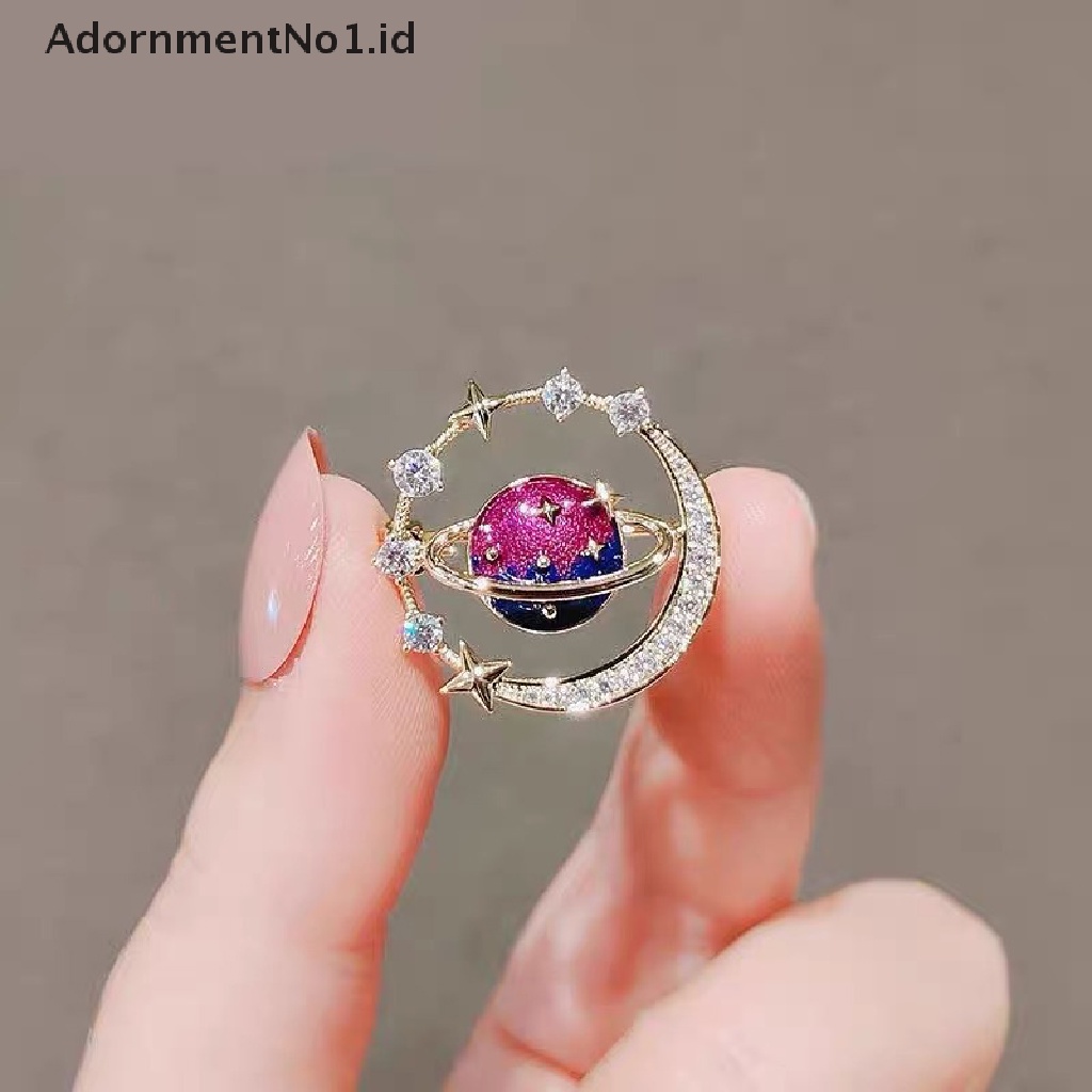 [AdornmentNo1] Lucu Bumi Bulan Bintang Bros Planet Biru Anti Liar Pin Jas Syal Bros Enamel Korsase Pin Perhiasan Hadiah [ID]