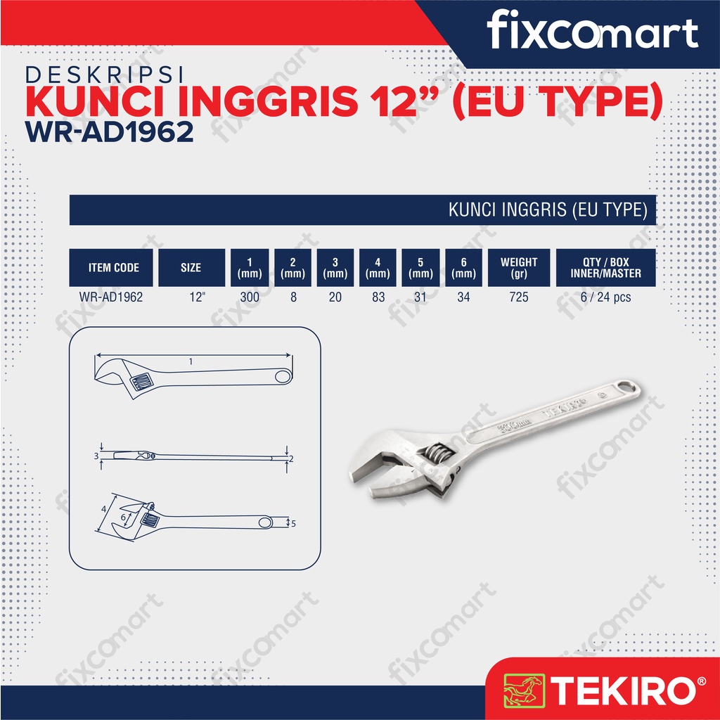 Tekiro Kunci Inggris 12 Inch / Adjustable Wrench Tipe Eu