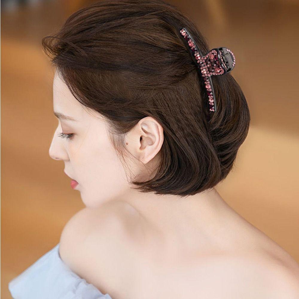 Needway   Wanita Hiu Klip Fashion Halus Berkilau Resin Gadis Hadiah Ponytail Holder Berlian Imitasi Aksesori Rambut Gaya Korea Hair Clip