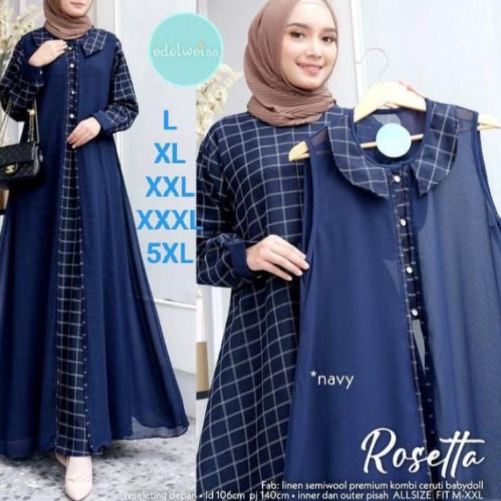 ➨ gamis jumbo 2 in 1 set outer ukuran L XL XXL 3XL 5L Ld   140 gamis set outer Rosetta motif kotak k