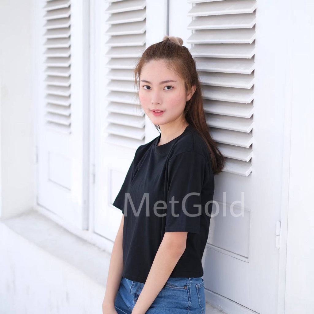 Basic Crop Top Lengan Pendek Polos Korea MetGold