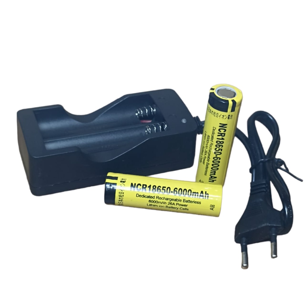 Paket Adaptor Charger + 2 Batterai Li-ion NCR 18650 Li-ion 3.7v - 6000mAh