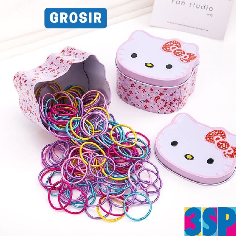 3SP | AC111 Ikat Rambut Anak Isi 100 Free Kaleng Kartun Lucu Aksesoris Karet Rambut Anak