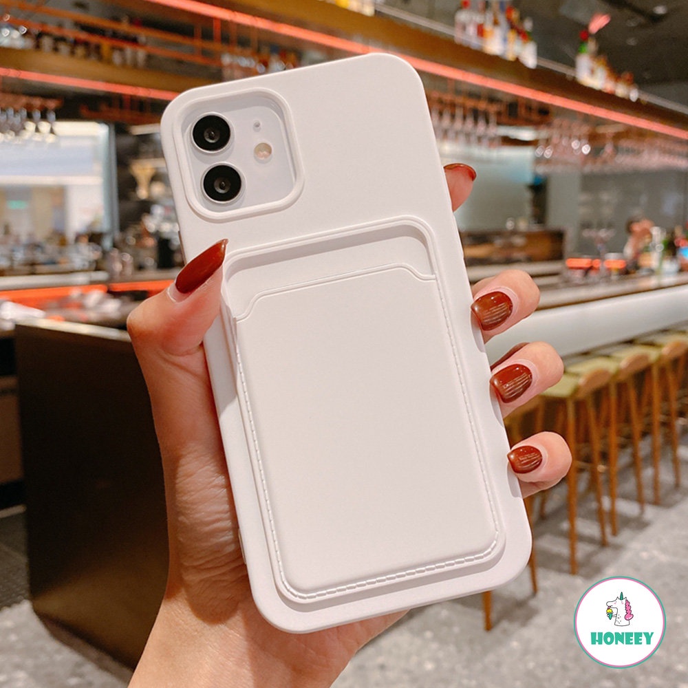 IPHONE Ins Putih Susu Dompet Card Holder Slot Phone Case Untuk Iphone 14 13 12 11 Pro Max X XR 8 7 Plus Cardbag Silikon Cair Tahan Air Lembut TPU Penutup Belakang