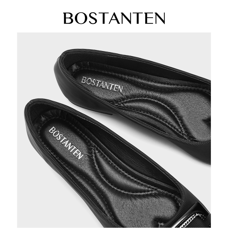 BOSTANTEN Musim panas Korea menunjukkan sepatu rata dengan tombol persegi dan sandal berbaris perasaan desain, temperament, sepatu wanita peri, sepatu lembut bernafas