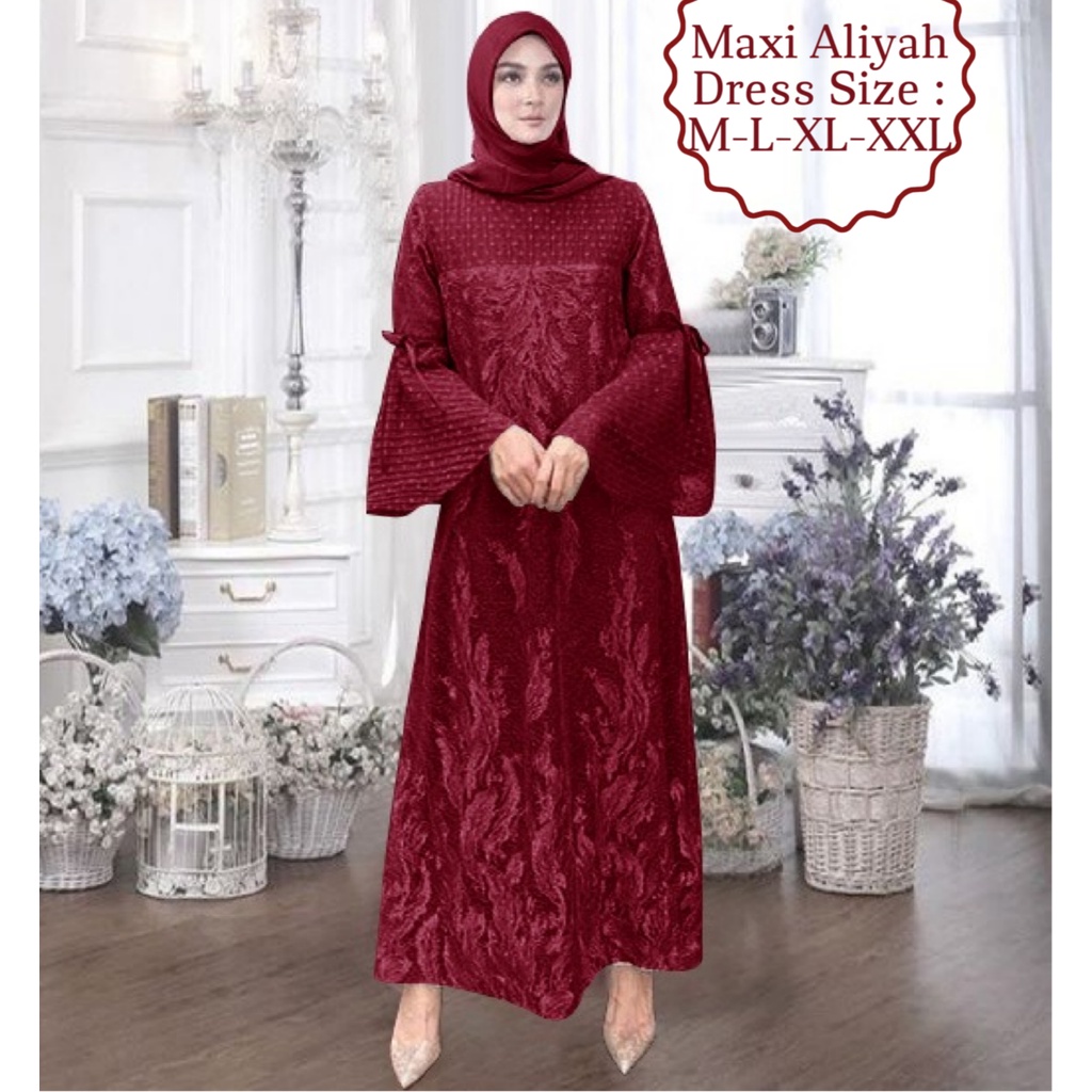 Gamis Wanita Model Terbaru Kekiniann Tangan Terompet /Maxi Aliyah Dress Size M-L-XL-XXL Matt Moscrepe Mix Brokat Mutiara Dan Tille Onde/Gamis Kondangan