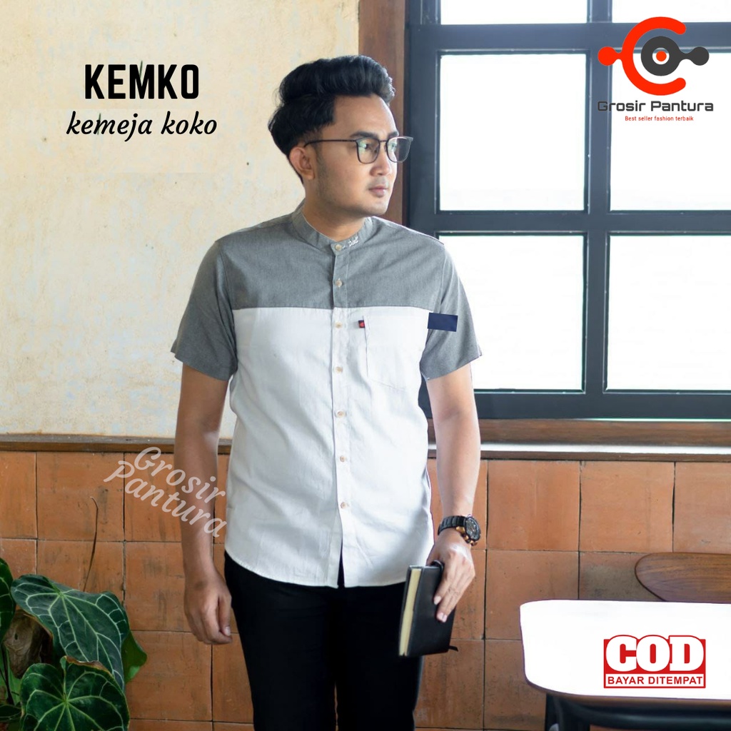 Kemko Baju Koko Pria Muslim Lengan Pendek Bahan Katun Premium Cowok Muslim