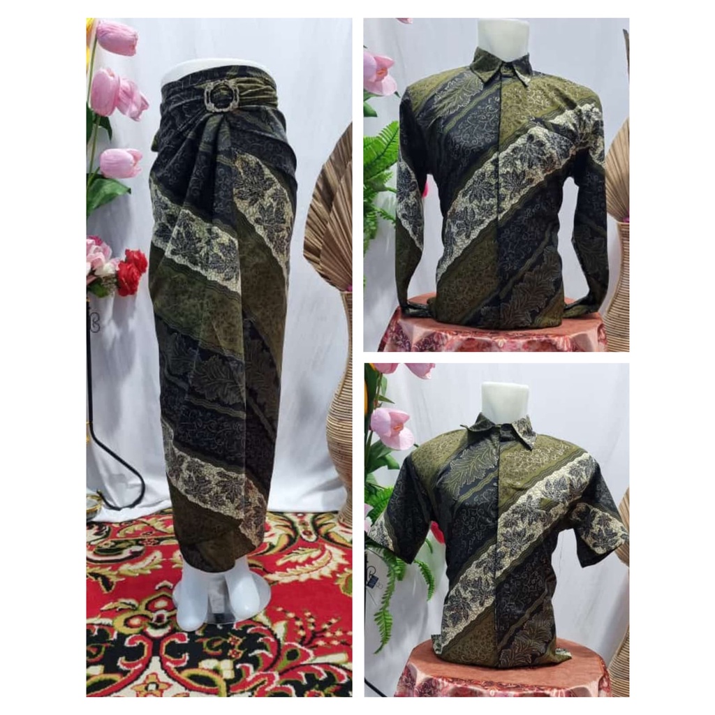 (COD) Couple Rok Lilit & Kemeja Batik - Motif Laras Hijau