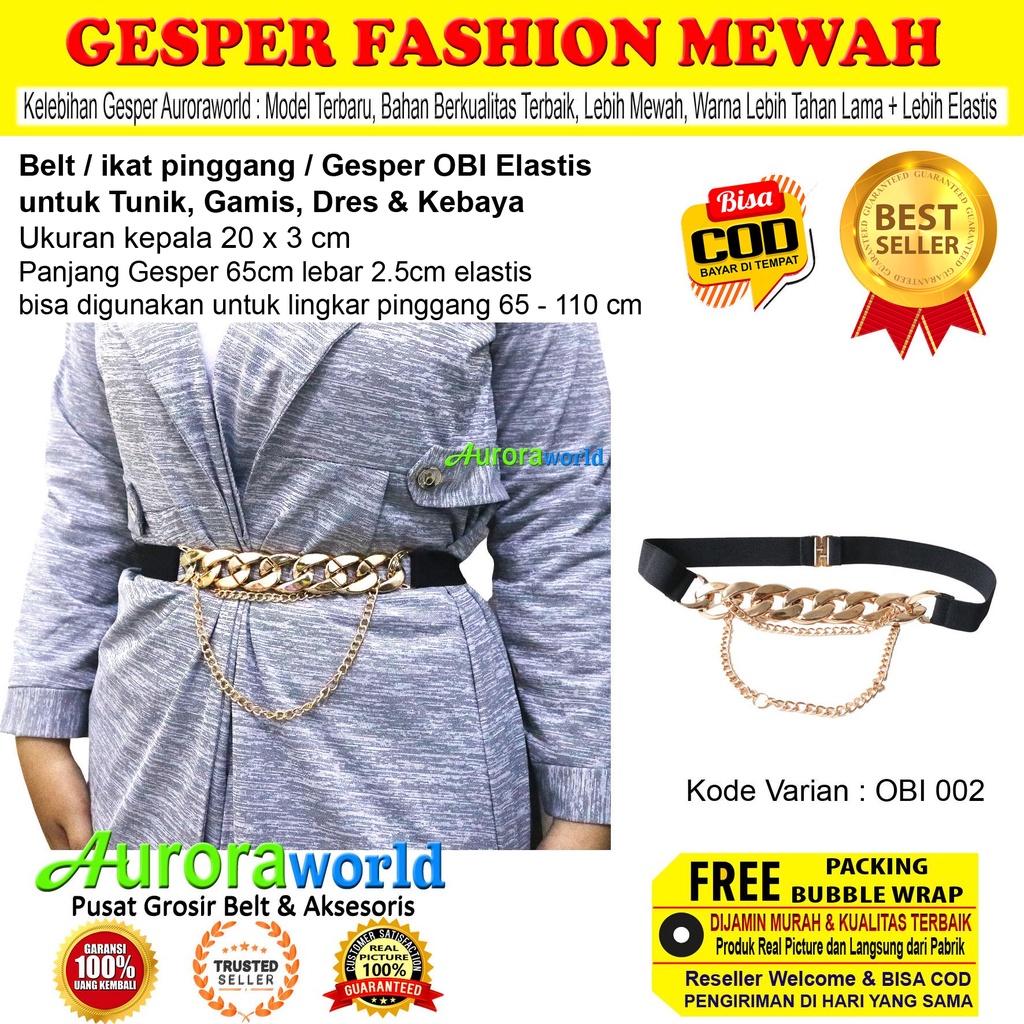 Auroraworld Paket Usaha Komplit isi 3pcs Gesper Obi elastis ikat pinggang wanita belt perempuan Mewah model kekinian fashion terbaru bisa cod