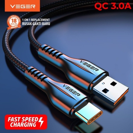 KABEL DATA SUPER VEGER TYPE C QC3.0 VG18 BIRU PENGISIAN CEPAT SPEED FAST CHARGING | FADHILAH SHOP BJB