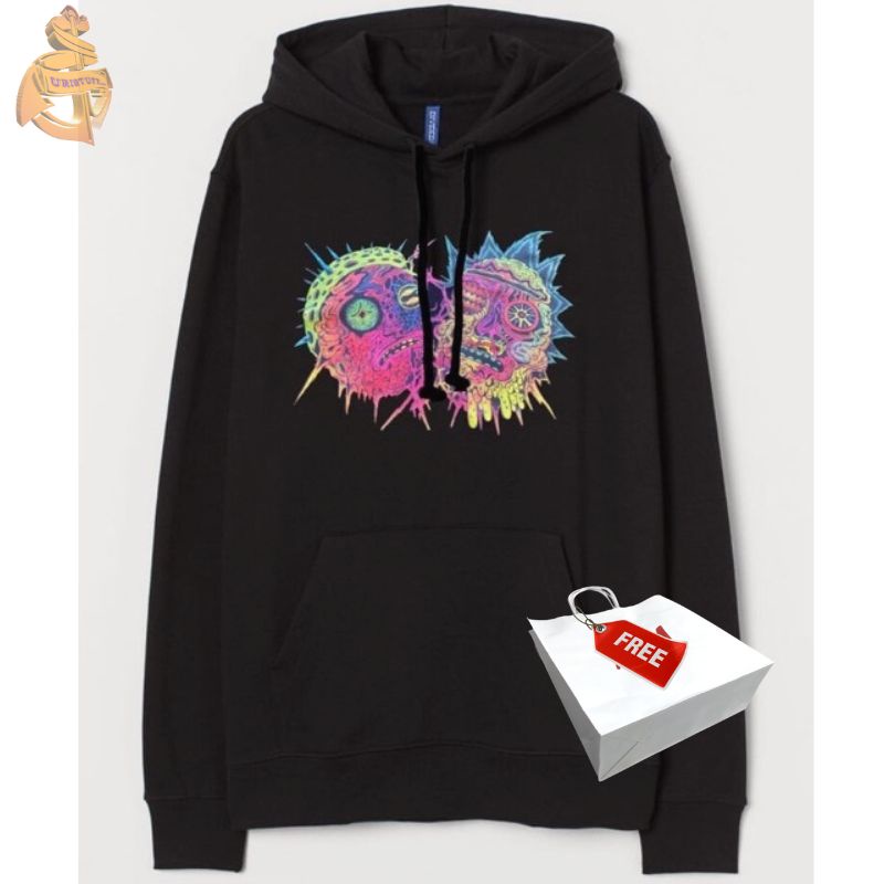 Hnm Hoodie Pria Wanita Cewek Cowok Hitam Rick And Morty Black Full Tag Free Paper Bag