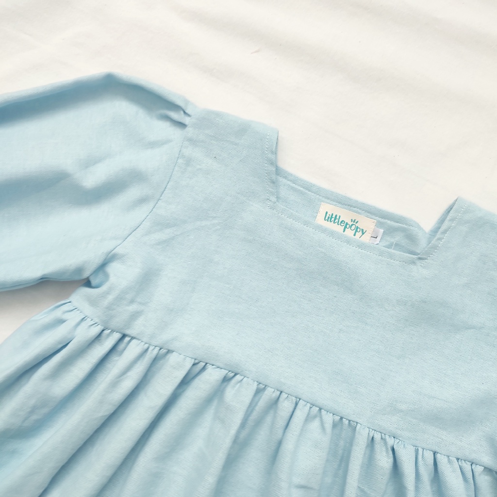 Littlepopy YUMI Basic Dress - Baju Linen Korea Anak Perempuan Tunik Lengan Panjang