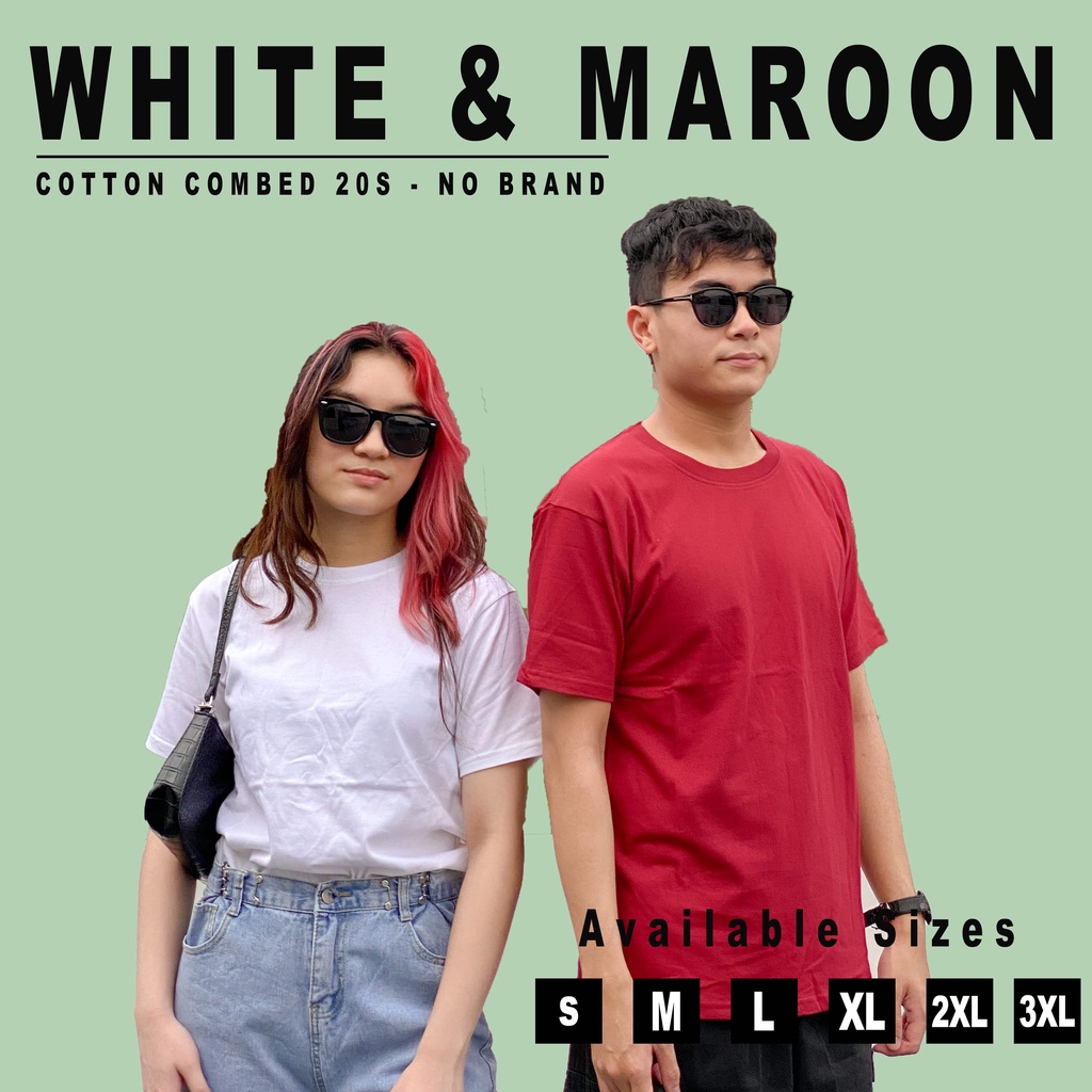 [TEBAL] KAOS POLOS WHITE &amp; MAROON KATUN COMBED 20S | PENDEK PRIA WANITA COTTON COMBED 20 SHIRT