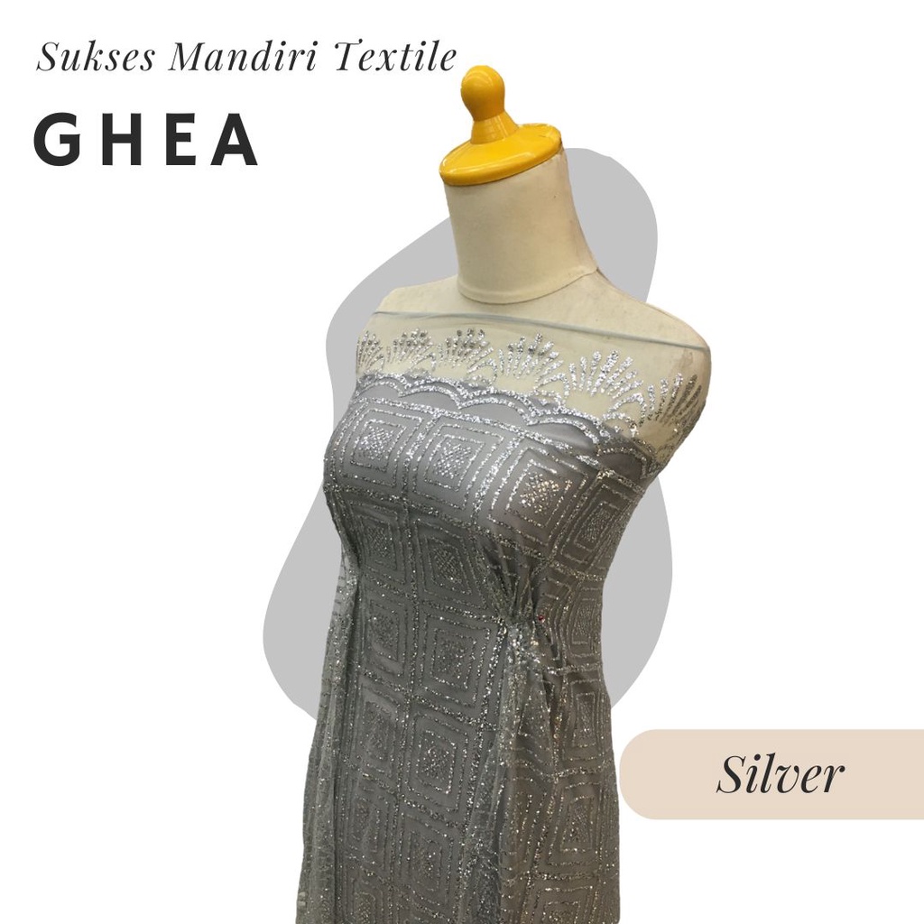 [GHEA] Brokat Brukat Tile SUGAR CANDY Premium Mewah Warna Silver | Harga ½ meter = 50 cm (Bahan Dres