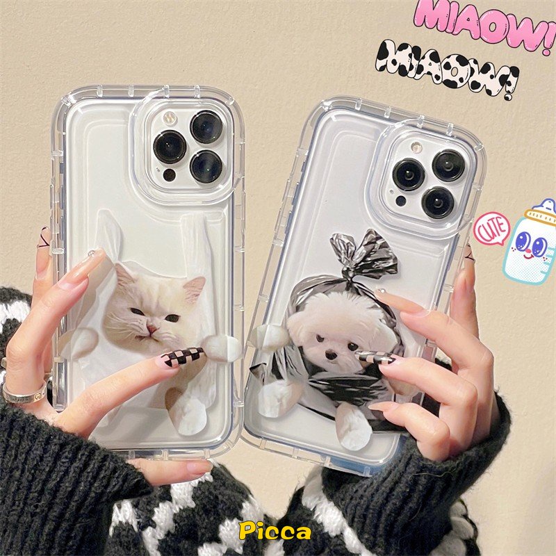 IPHONE  Casing Ponsel Pasangan Kartun Kucing Anjing Lucu Kompatibel Untuk Iphone6 6S 7 8 Plus XR 11 14 13 12 Pro MAX X XS MAX Airbag Shockproof Soft TPU Silicon Clear Cover