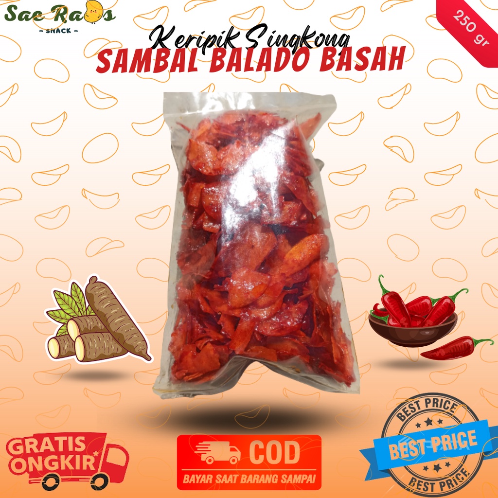 

Keripik singkong sambal balado pedas manis 250 gram gratis ongkir