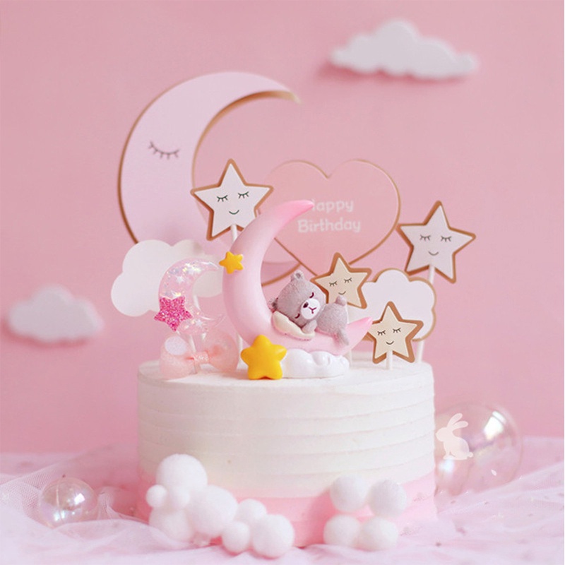 9pcs Topper Kue Bentuk Bulan Bintang Untuk Dekorasi Pesta Ulang Tahun Baby Shower