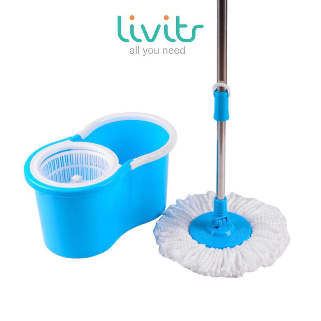 Set Alat Pel Lantai STAINLESS Super Mop Dengan Ember Pencuci Putar | hand preassure rotary mop 360