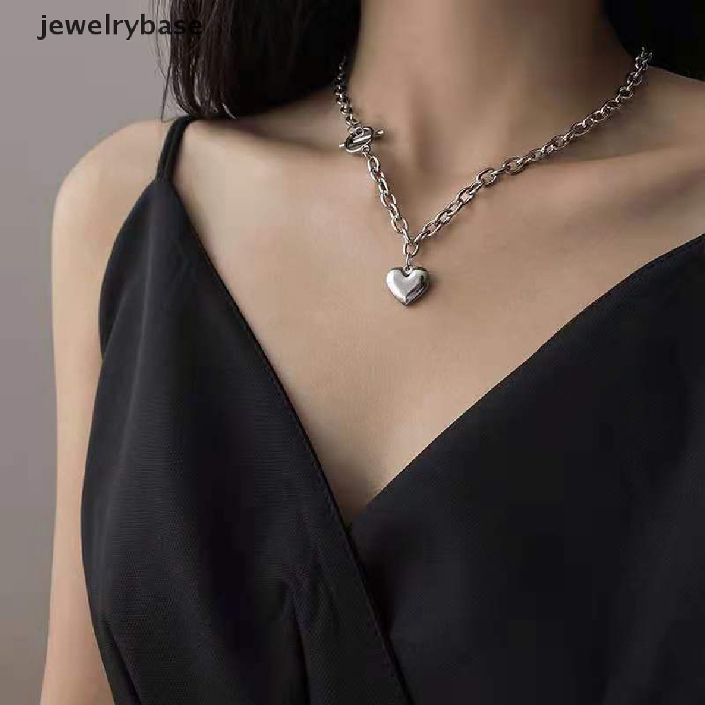 [jewelrybase] Desain Baru Fashion Hati Tergantung Untuk Wanita Pesona Rantai Kalung choker Baja Titanium hip hop Kalung Butik