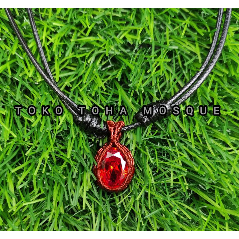 kalung etnik liontin batu permata merah siam cutting (S)