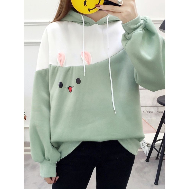 Hoodie Wanita Korean Fashion RABBIT COMBIE Sweater Jumper Lucu Style Terkini Outfit Kece