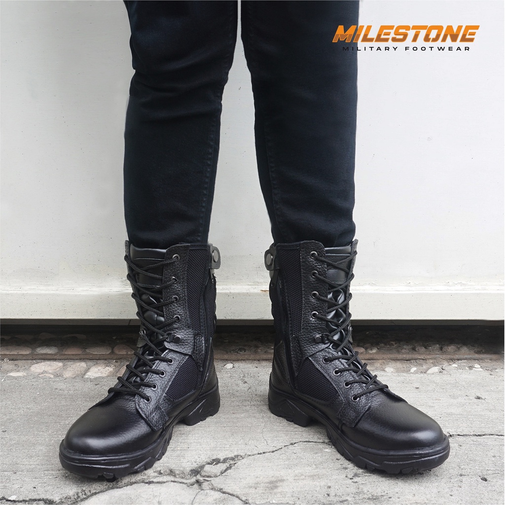 Sepatu PDL Jatah TNI POLISI BRIMOB Bahan Kulit Asli MILESTONE Model Sepatu Tinggi Sepatu Gegana PDLG