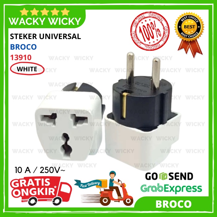 Over Steker Universal BROCO 13910 Putih / Colokan Sambungan Kaki 3 ke Kaki 2 / Charger Laptop / Char
