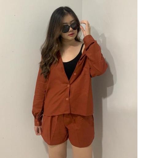 ❆ Setelan Kemeja Celana Pendek - Shirt Suit Carlyn Linen ♞