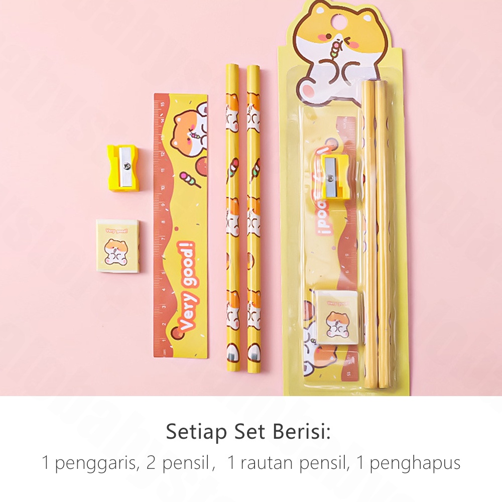 Halo Baby Stationary Set 5 in 1 Karakter/Mini Stationary/Alat Tulis Set 5 in 1/Set Alat Tulis Pensil