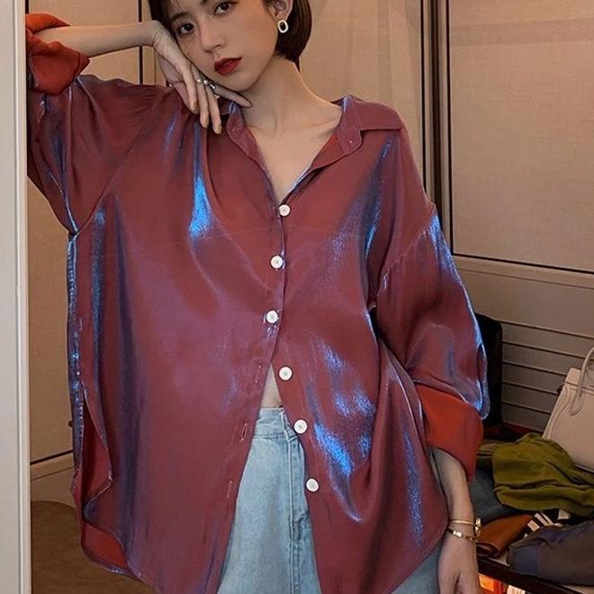 ♬ Lebaran • Raya Shimmering / shimmer shirt kemeja  mengkilap silk kemeja TOP ☏