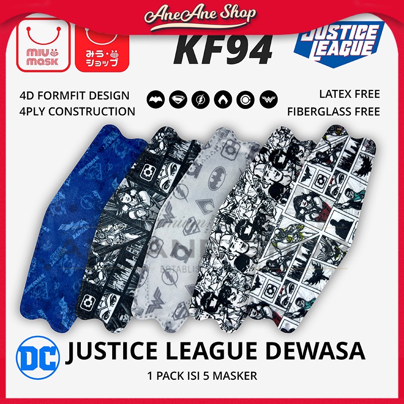 Masker MIU MASK Justice League KF94 Mask Dewasa (4Ply)