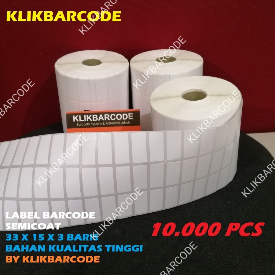 

MURAH LABEL BARCODE 33 X 15 - 3 BARIS - GAP PORPORASI - SEMICOAT - ISI 10 RB - FACE OUT MURAH