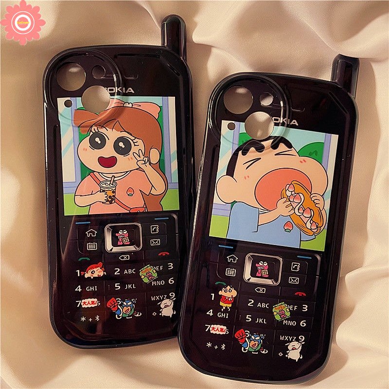 IPHONE Case Kompatibel Untuk Iphone11 13 14 12 Pro Max7 8 Plus XR X XS MAX Kreatif Kartun Crayon Shin-chan Sakurada Nene Kepribadian Retro Bentuk Ponsel Seluler Soft Cover