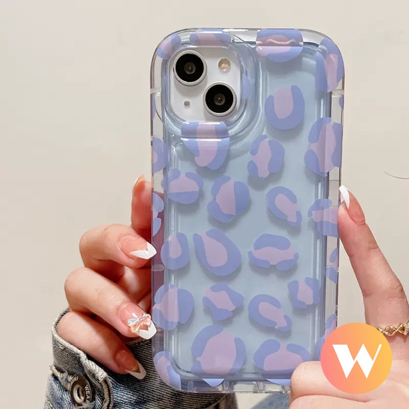 IPHONE Ins Fashion Case Motif Leopard Ungu Kompatibel Untuk Iphone11 13 12 14 Pro Max XR X XS Max 78 6s 6 Plus SE 2020 Transparan Shockproof Airbag Lembut TPU Cover